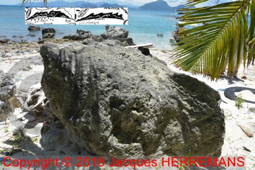 Photo depuis le second rocher avec des marques audacieuses (BOLDER) du capitaine Kidd sur KO WANG NOK. (Photo Jacques HERREMANS)