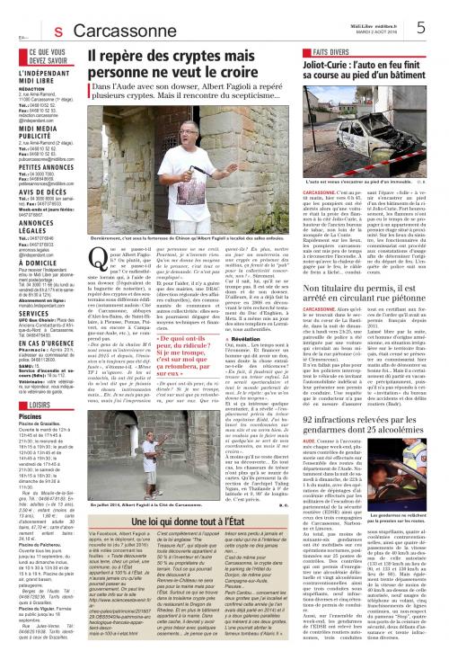 Carcassonne : Il repère des cryptes mais personne ne veut le croire, le 2 août 2016.(Bruno Coince)