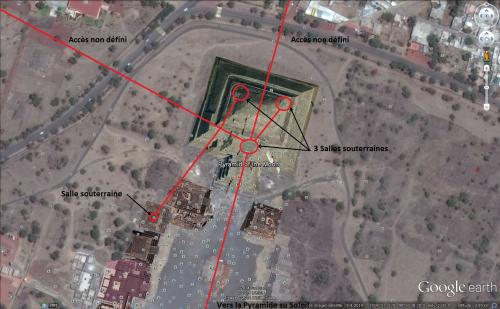 La pyramide de la Lune, à Téotihuacan, les souterrains et salles sous la pyramide, 04/11/14. (Albert Fagioli) (Photo Google Earth)