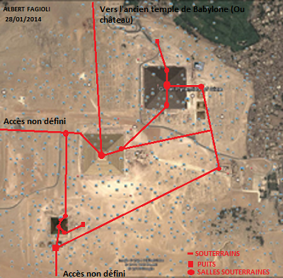 Voici le travail de recherche à distance concernant les vestiges se trouvant sous le plateau de Gizeh. (Google Earth)(28 janvier 2014) (Albert Fagioli)