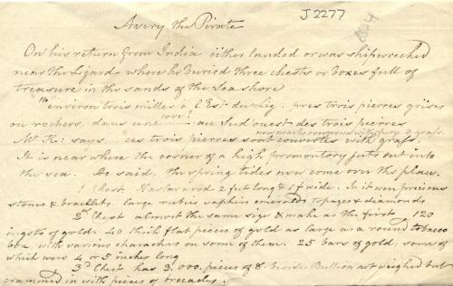 Un document authentique relatant une cache au trésor d'un certain AVERY, découvert au 18ème siècle. (Archive de Kresen Kernow, Angleterre)