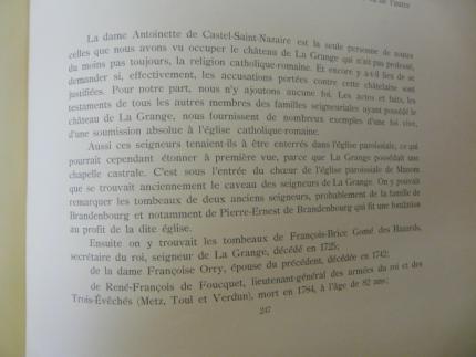 Histoire des Seigneurs et de la Seigneurie de La Grange, tome second, 1899. (Page 247) (Jean-Charles  Kohn, chanoine) (Archives Départementales de la Moselle)