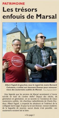 Le Républicain-Lorrain, éditions Sarrebourg, du 30 septembre 2015, " Quels secrets caches encore la Collégiale de Marsal ? " . (Vincent Debraine) (Photos : Raphaële Gigot) (Page 4)