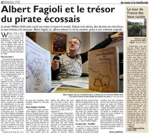 Républicain Lorrain, "Albert Fagioli et le trésor du pirate écossais", dimanche 15 février 2015. (Olivier Jarrige)