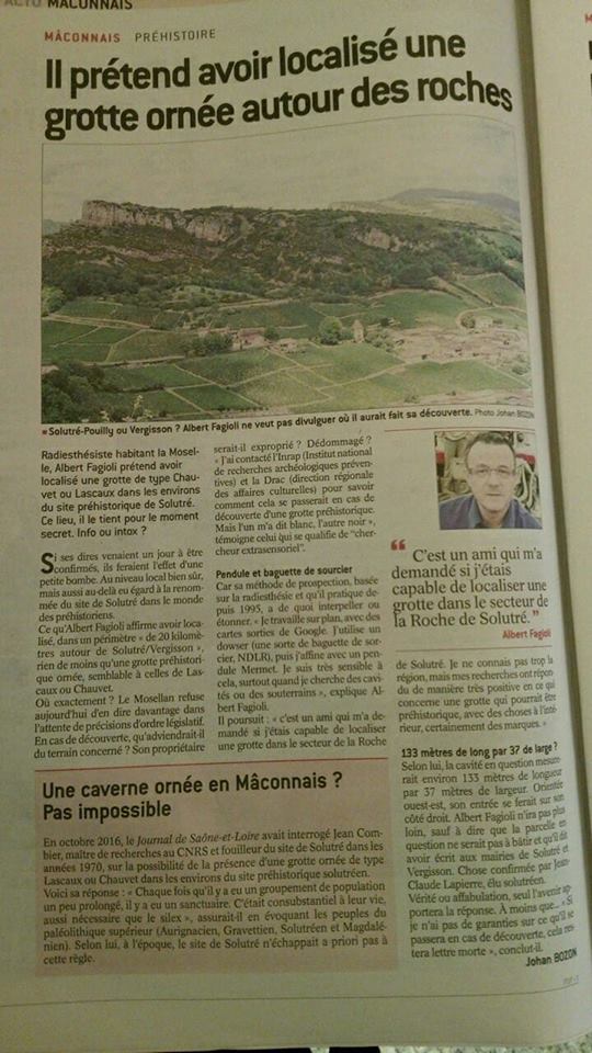 Le journal de Saône et Loire, « Il prétend avoir localisé une grotte ornée autour des Roches. », dimanche 28 octobre 2018. (Johan Bozon)