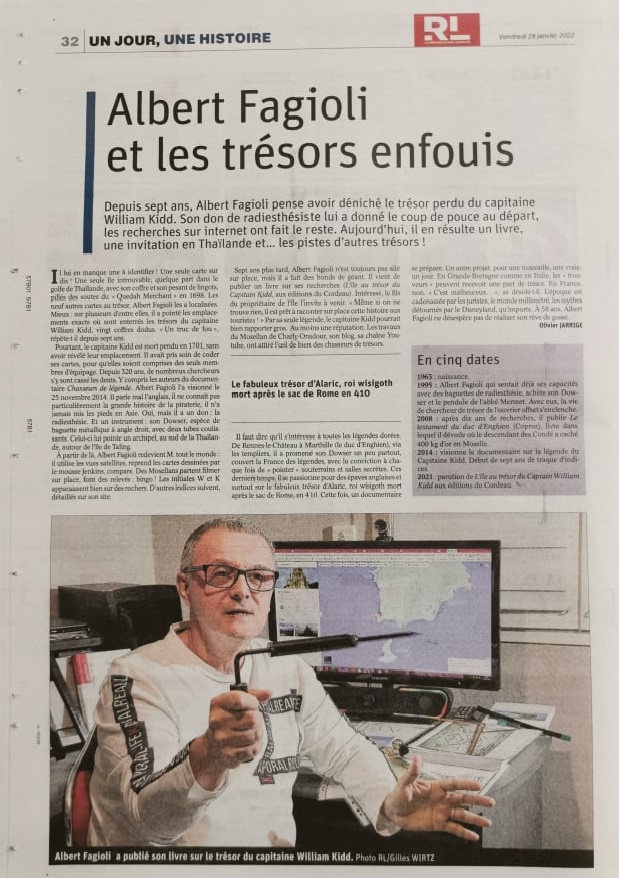 Le Républicain-Lorrain du vendredi 28 janvier 2022, « Albert FAGIOLI et les trésors enfouis », par Olivier JARRIGE.